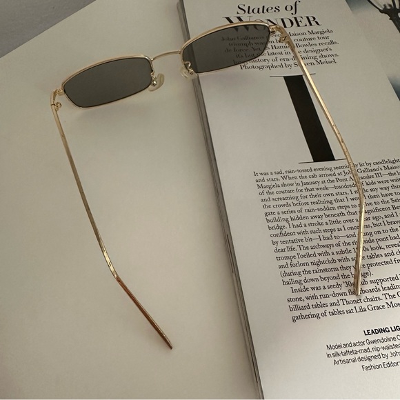 Vintage Skinny Rectangle Sunglasses in Gold - Picture 4 of 7